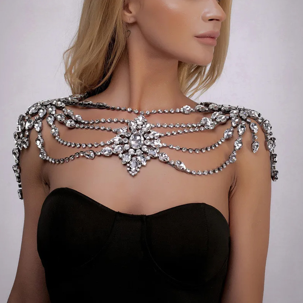 Body Jewelry Necklace - Boho cristal mariée épaule chaîne collier